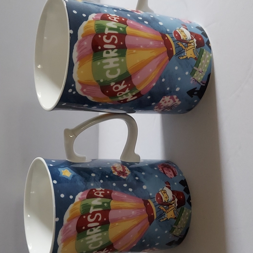 2 HANKOOK CHRISTMAS MUGS. HOT AIR 🎈. FINE BONE CHINA.